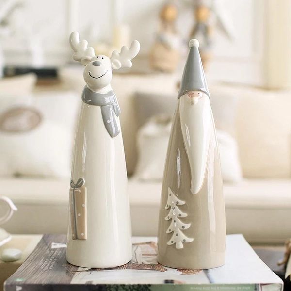 decorative objects & figurines modern ceramic elk figurine creative santa claus home decor crafts cartoon unique animal christmas ornaments